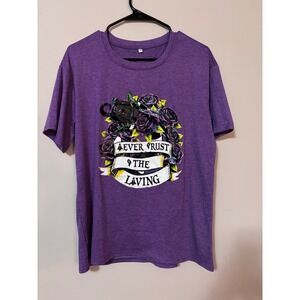 Purple Graphic Tee Womens Large Short Sleeve Never Trust The living Rose nwot